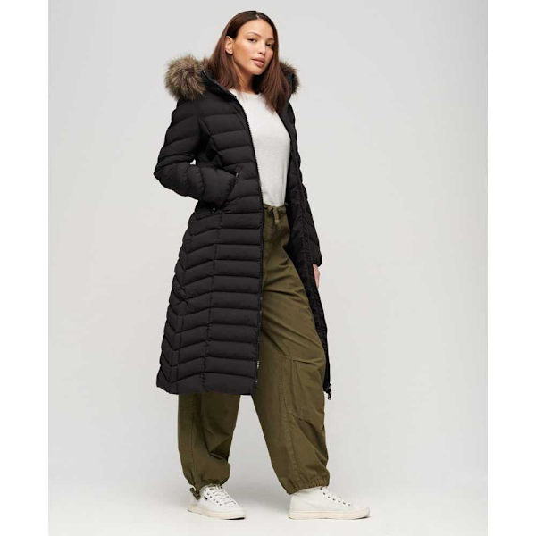 Superdry Fuji Faux Fur Longline Jacka Svart XS Kvinna