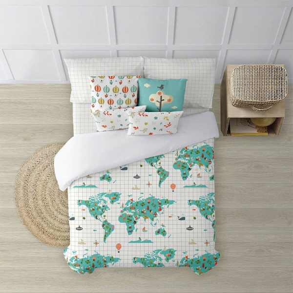 Muare Nordic Cotton Cotton Mundi Mapi Blå För Säng 240x220 Cm