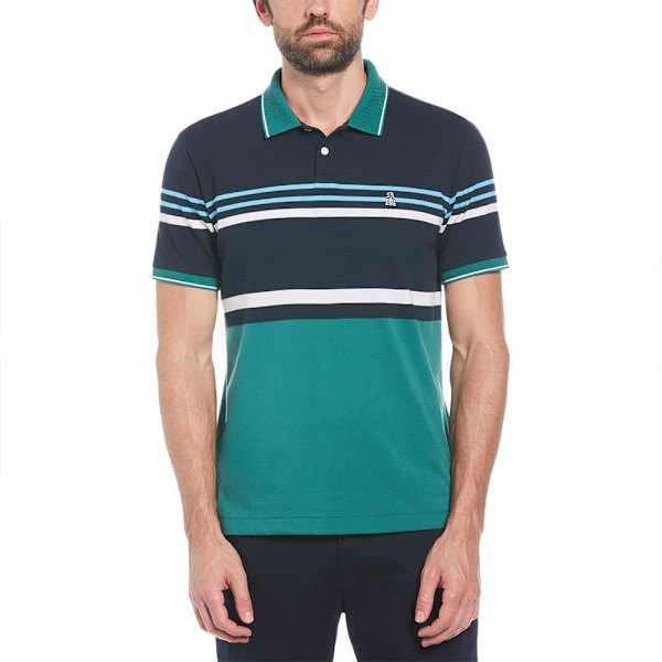 Original Penguin Honeycomb Jacquard Eng Stripe Kortærmet Polo Blå XL Mand