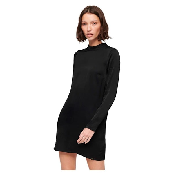 Superdry Satin Mock Neck Langærmet Kort Kjole Sort M Kvinde