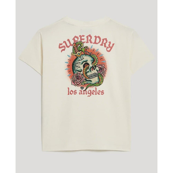 Superdry Kortärmad T-shirt Tattoo Rhinestone Fitted Beige XS Kvinna