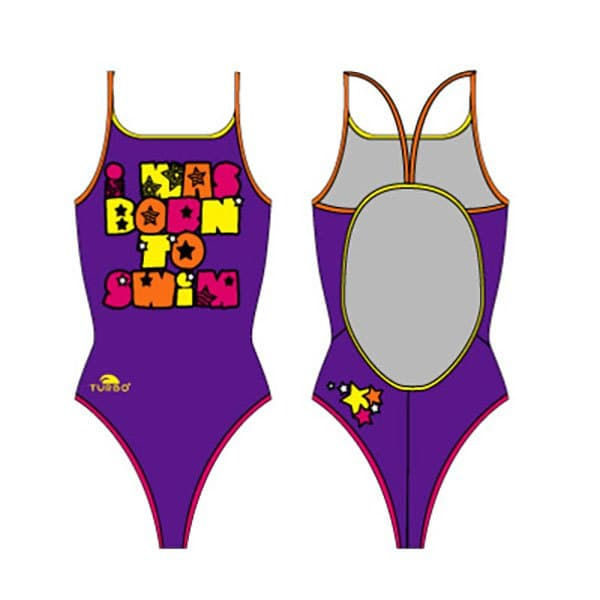 Turbo Ohut Hihna Uimapuku Was Born To Swim Violetti 9-10 Years Tyttö