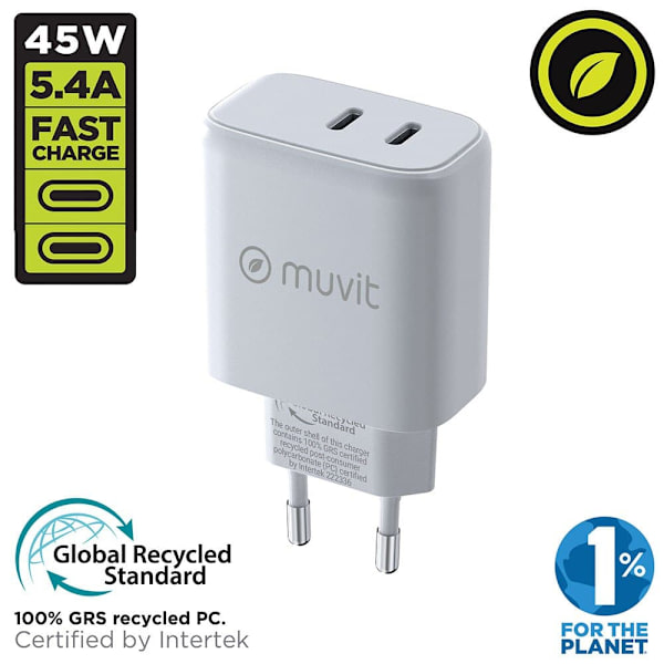 Muvit For Change Usb-c Väggladdare Pd 45w + Pd 20w