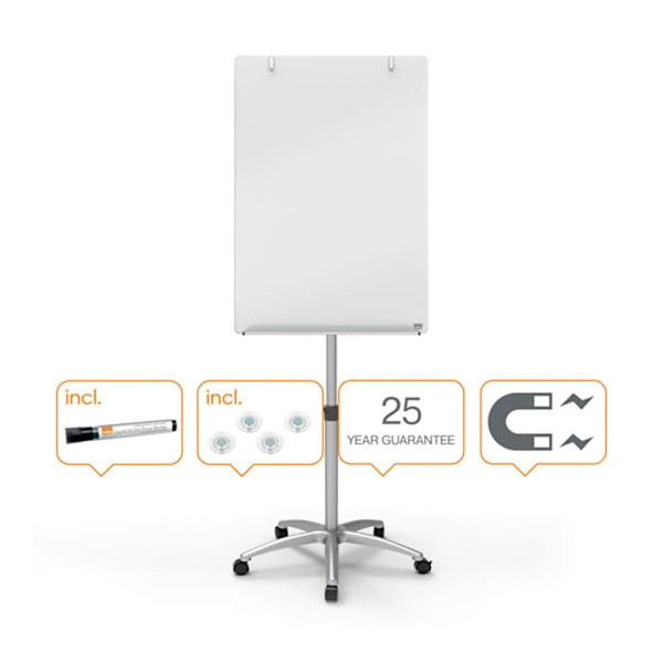 Nobo Rörligt Glas Referens Whiteboard Med Staffli Con