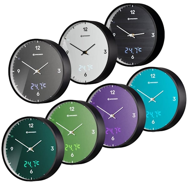 Bresser Led Väggklocka Temperaturdisplay Mytime Blå