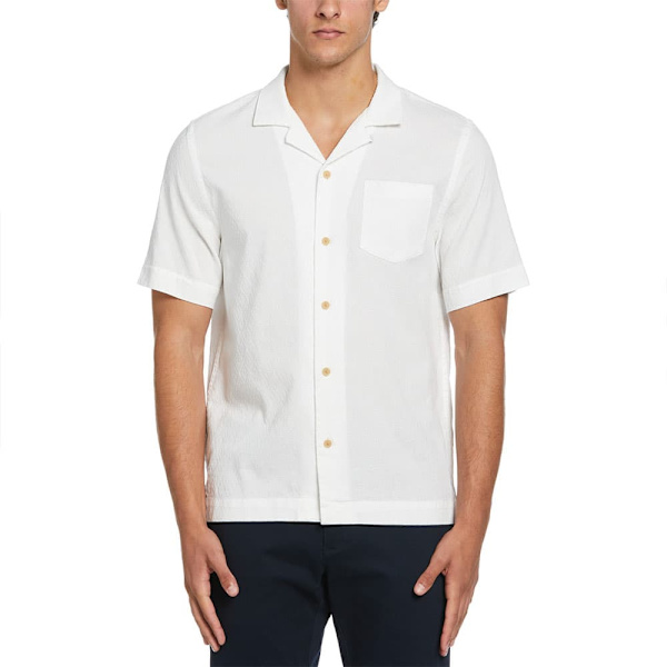 Original Penguin Camp Cotton Textured Dobby Kortærmet Skjorte Hvid M Mand