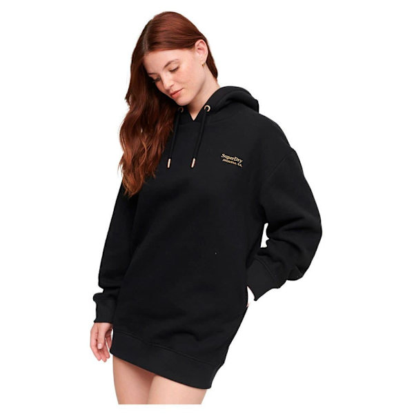 Superdry Langærmet Kort Kjole Essential Hooded Sweat Sort 2XS-XS Kvinde