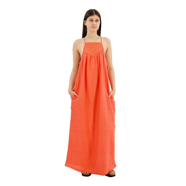 Superdry Lace Halter Beach ärmlös Lång Klänning Orange M Kvinna
