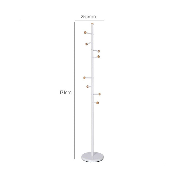 Wellhome Tasaisen Metallinen Naulakko Jossa On 6 Henkaria Ja 2 Koukkua Kummassakin 28.5x28.5x171 Cm