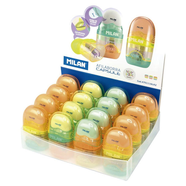 Milan Udstillingsboks 16 New Look Viskelæder Med Blyant Blyantspidser New Look Serie Transparent