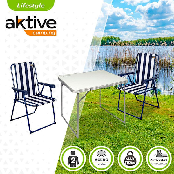 Aktive Aseta Mesa Con 2 Sillas Plegables Valkoinen