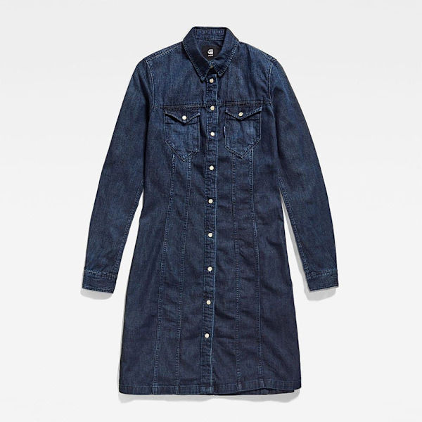 G-star Langærmet Kjole Tacoma Slim Flare Blå S Kvinde