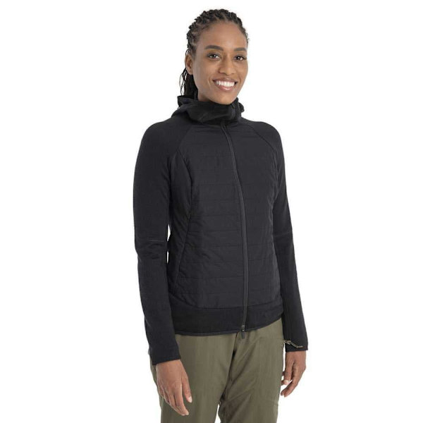 Icebreaker Sweatshirt Med Fuld Lynlås Quantum Hybrid Merino Sort S Kvinde