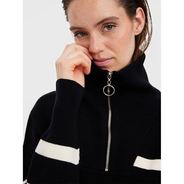 Vero Moda Saba Stripe Halv Lynlås Sweater Sort XL Kvinde