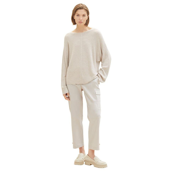Tom Tailor Sweater 1037737 Knit Structured Batwing Beige M Kvinde