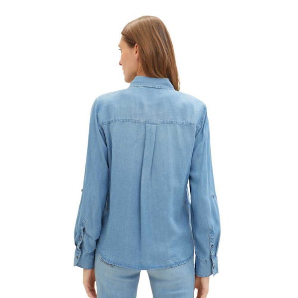Tom Tailor 1041221 Denim Look Blus Blå 40 Kvinna
