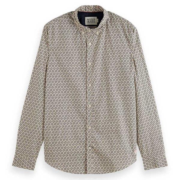 Scotch & Soda Slim Fit Ditsy Aop Skjorte Med Lange ærmer Beige M Mand