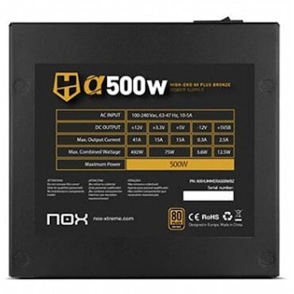 Nox Strømforsyning Hummer Alpha X 500w Sort