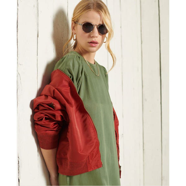 Superdry Kort Kjole Tencel Grøn XS Kvinde
