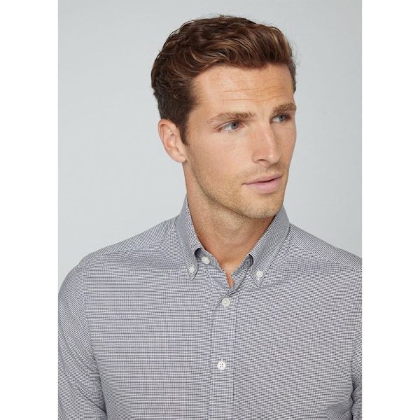 Hackett Houndstooth Skjorte Med Lange ærmer Grå M Mand