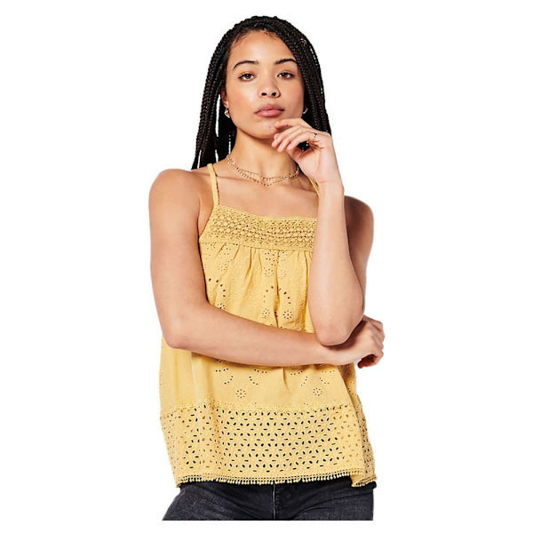 Superdry Ärmlös T-shirt Vintage Woven Lace Gul XS Kvinna