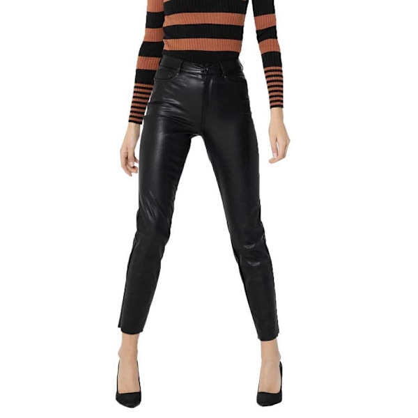 Only Emily Højtalje Lige Ankel Bukser Faux Leather Sort M / 34 Kvinde