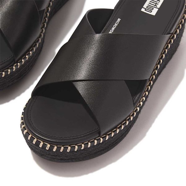 Fitflop Eloise Espadrille Leather Wedge Cross Klipklapper Sort EU 40 Kvinde