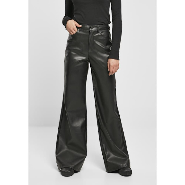 Urban Classics Bukser Bredt Ben Faux Leather Sort 28 Kvinde