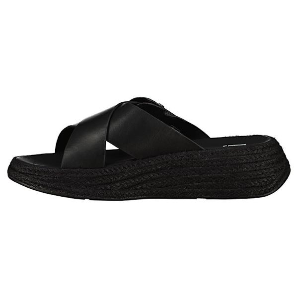 Fitflop F-mode Espadrille Buckle Leather Flatform Slides Klipklapper Sort EU 37 Kvinde