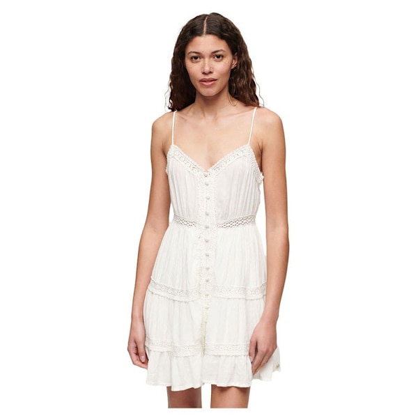 Superdry Alana Lace Trim ærmeløs Kort Kjole Blå S Kvinde