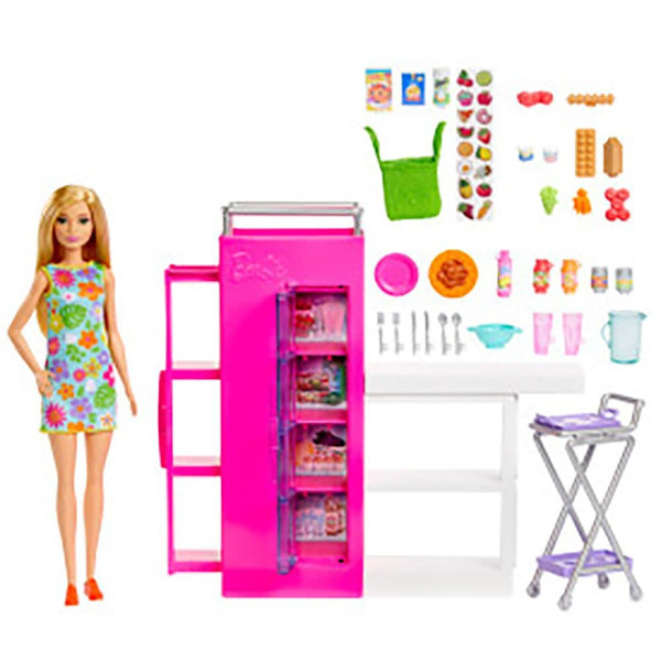 Barbie Och Ultimate Kitchen Pantry Lekset Med över 25 Bitar Docka Rosa