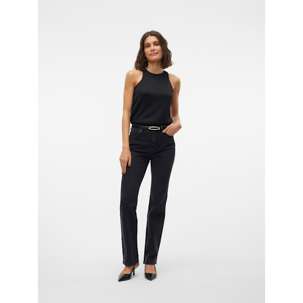 Vero Moda Tessa Straight Li134 Højtaljede Jeans Sort 26 / 30 Kvinde