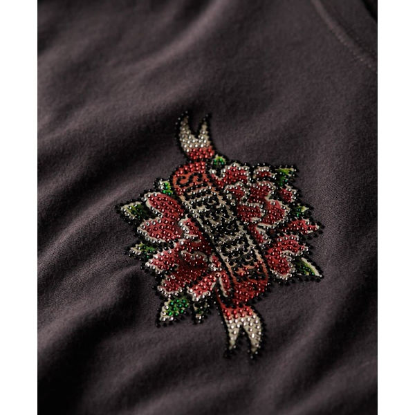 Superdry Lyhythihainen T-paita Tattoo Rhinestone Fitted Harmaa XS Nainen
