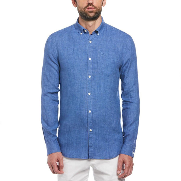 Original Penguin Delave Linen With Pocket Skjorte Med Lange ærmer Blå S Mand