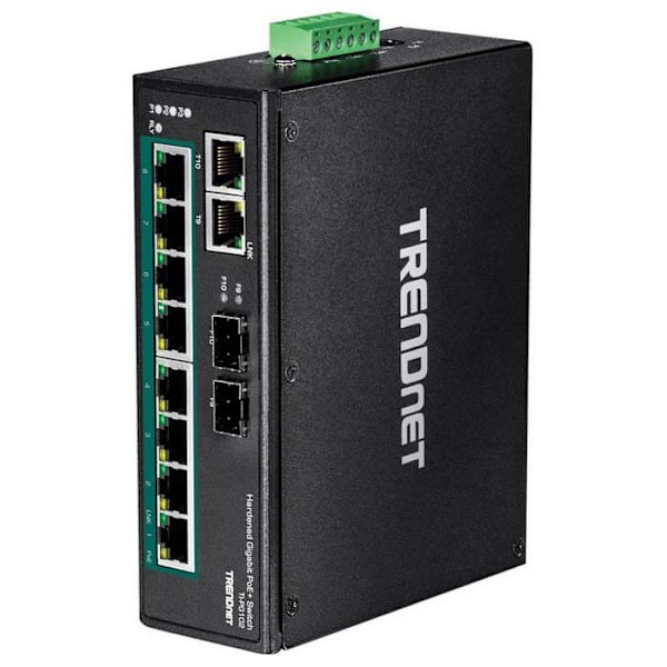 Trendnet 10 Port Hardened Power Over Ethernet+ Din Rail Switch Sort