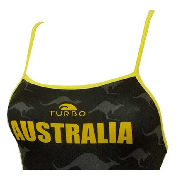 Turbo Australian Kænguru Signal Badedragt Med Tynd Rem Sort 9-10 Years Pige