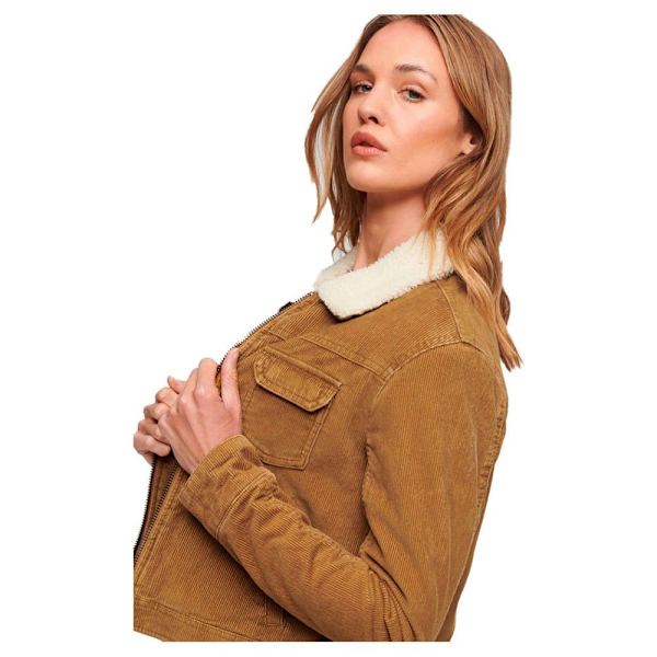Superdry Jacka Cord Lined Cropped Brun 2XS Kvinna