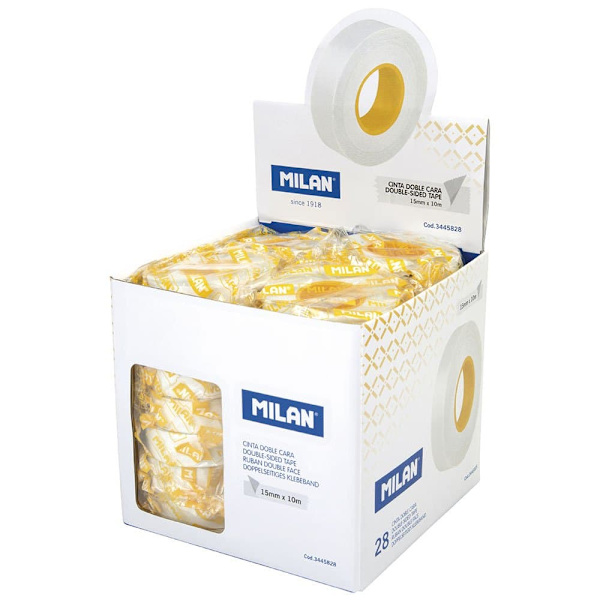Milan Udstillingsboks 28 15 Mm X 10 M Sidet Klæbemiddel Tape Ruller 15 Mm X 10 M Transparent