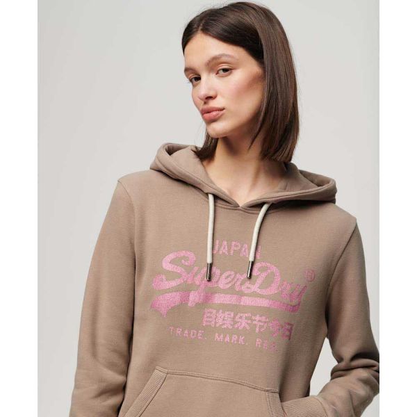 Superdry Metallic Vl Graphic Hættetrøje Beige S Kvinde