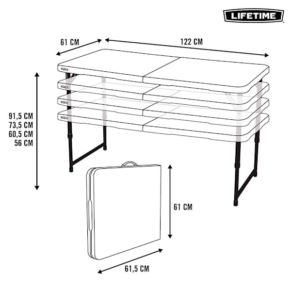 Lifetime Ultra-resistent Foldebord 122x61x56-91.5 Cm Uv100 Hvid,Sort