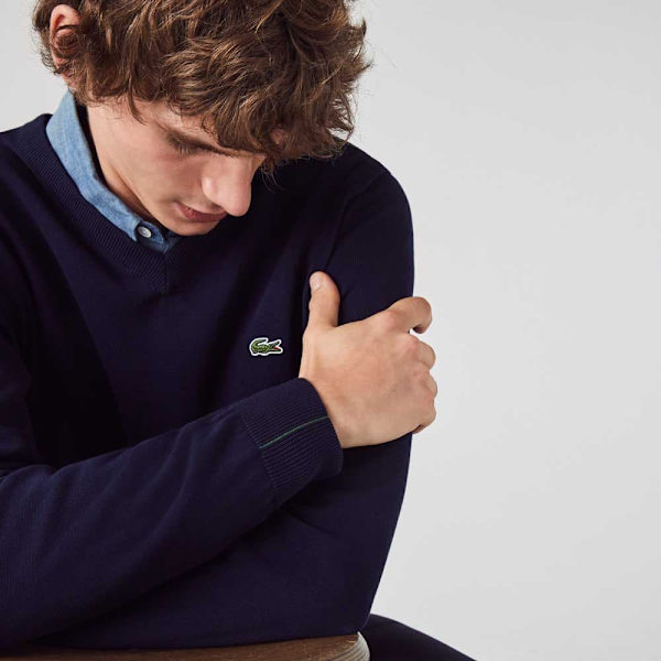 Lacoste Sweater Classic Fit Ribbed V Cotton Blå S Mand