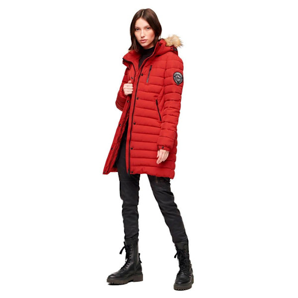 Superdry Pufferjacka Fuji Mid Length Röd XS Kvinna