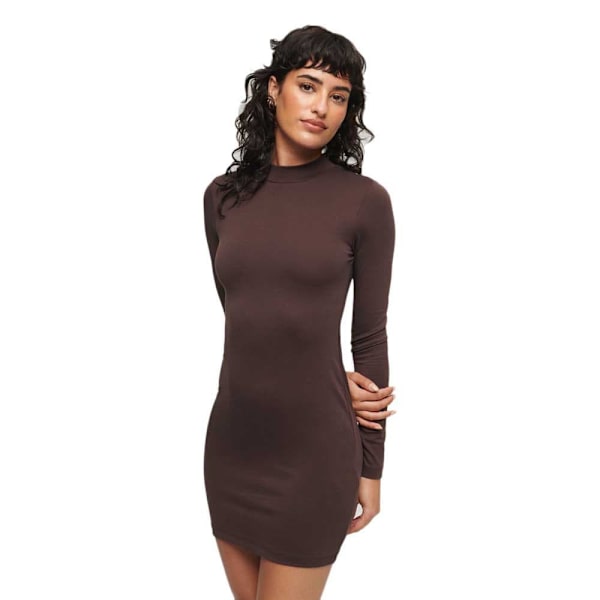 Superdry Mock Neck Jersey Langærmet Kort Kjole Brun M Kvinde