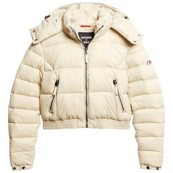 Superdry Puffer Jakke Crop Fuji Beige XS Kvinde