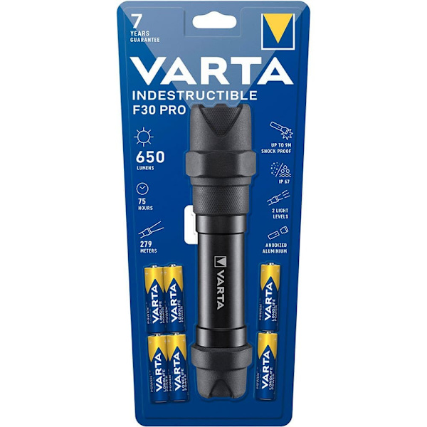Varta Indestructible F30 Pro 6w Led Alu Sort 650 Lumen