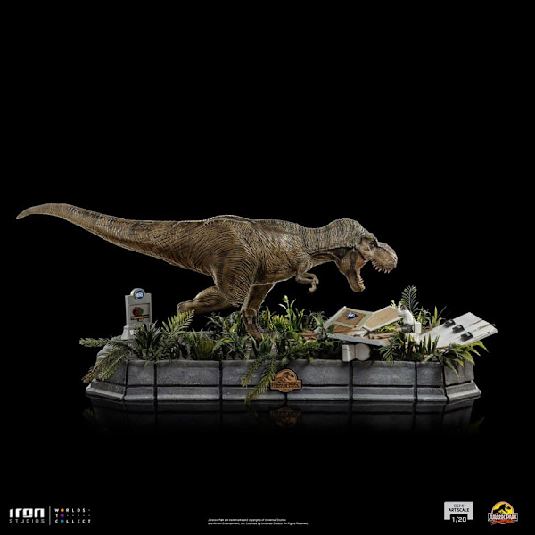 Iron Studios 1/20 Demi Art Scale T-rex Attackerar Donald Gennaro Jurassic Park-statyn 30 Cm