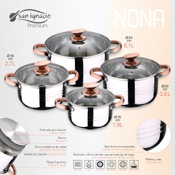 San Ignacio Köksredskap Set Premium Nona 18/22 Cm Pk3759 8 Bitar Med UppsÄttning Pannor Silver