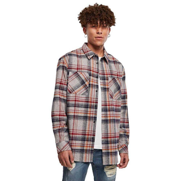 Urban Classics Lang ærmet Skjorte Heavy Curved Oversized Checked Grå S Mand