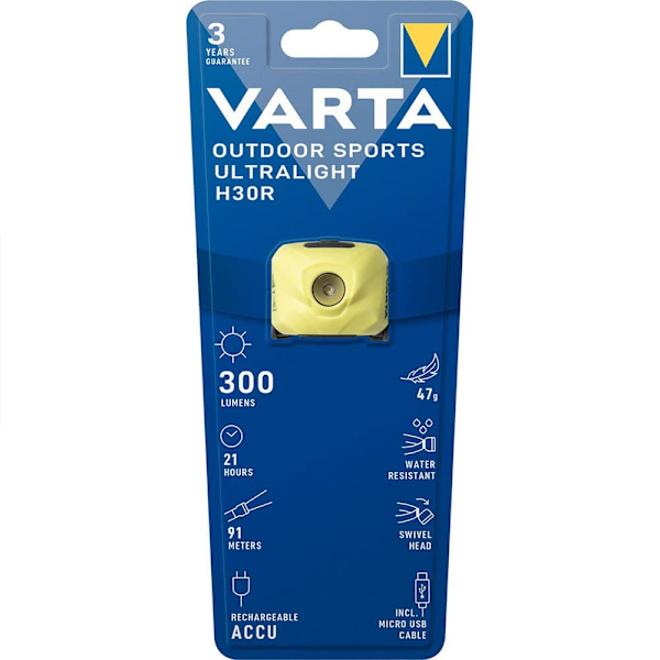 Varta Ajovalo Outdoor Sports Ultralight H30r Recargable Sininen 300 Lumens Lime