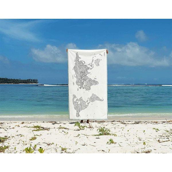 Awesome Maps Målarkarta Handduk World Map To Color In With Country Specific Doodles Vit